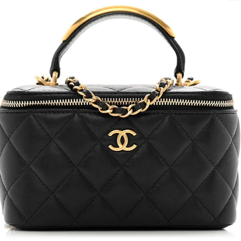 Chanel Black Quilted Cosmetic Case with Gold Accents